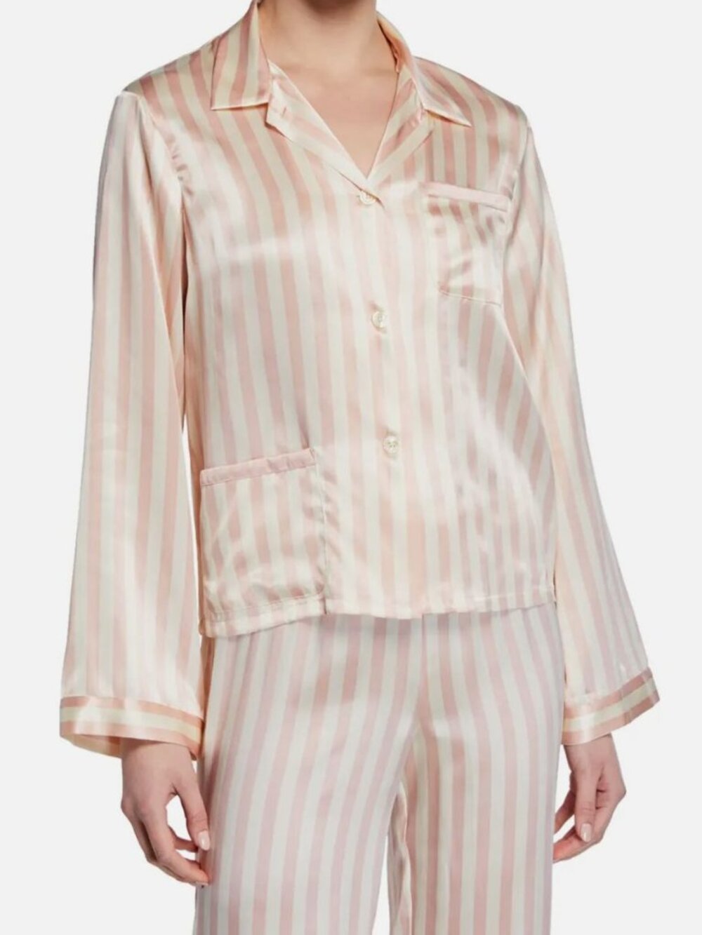 Morgan Lane Women's Pink Ruthie Silk Striped Pajama Top Sleepwear Size XL